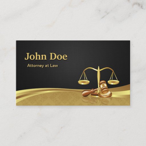 Customizable Attorney Lawyer Justice Elegant Black Gold Damask Business Cards
