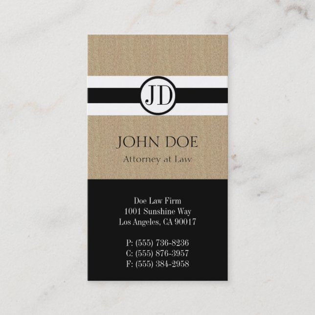 Attorney Lawyer Law Firm Pendant Tan Black Business Card (Front)