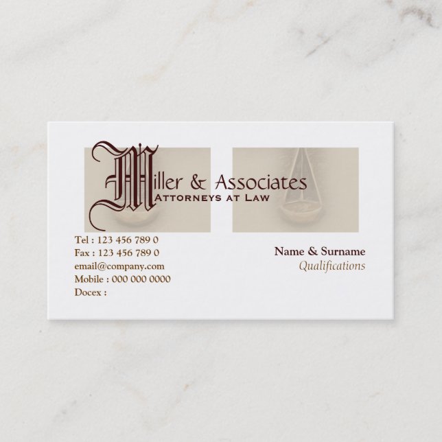 Attorney lawyer law legal business card (Front)