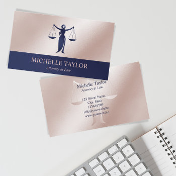 Attorney Lawyer Modern Navy Blue Rose Gold Business Card by smmdsgn at Zazzle