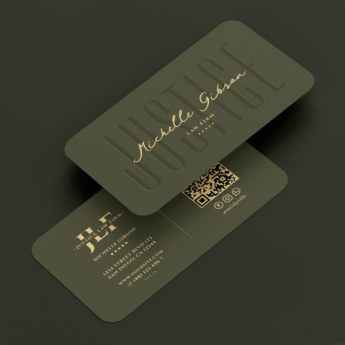 Attorney Lawyer Monogram Justice Army Green Modern Business Card
