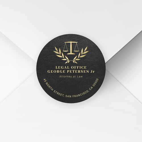 Attorney lawyer scale of justice return address classic round sticker