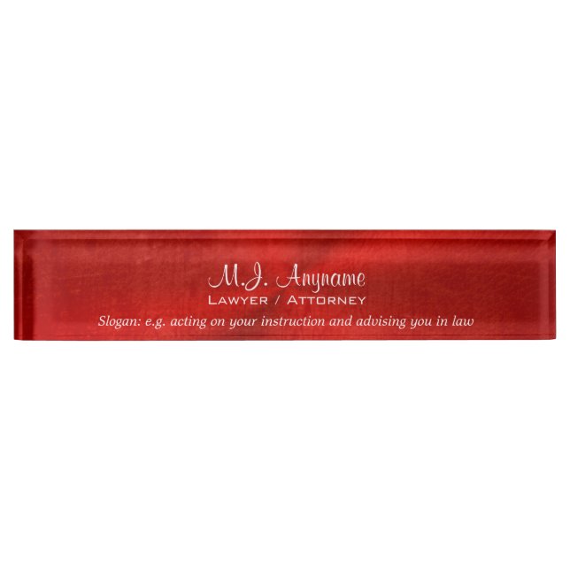 Attorney Luxury bright red leather-look and slogan Desk Name Plate (Front)