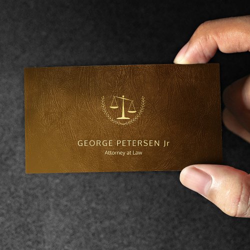 Attorney luxury gold scale brown leather look business card