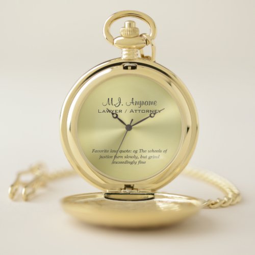 Attorney luxury golden-look monogram and slogan pocket watch