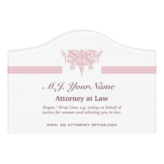 Attorney luxury stripes and pink Justice emblem Door Sign