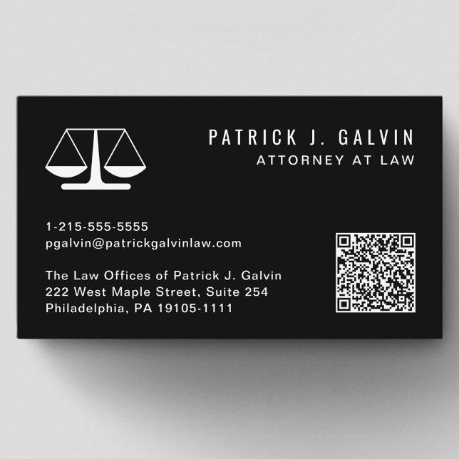 Attorney Professional QR Code Black Business Card (Creator Uploaded)
