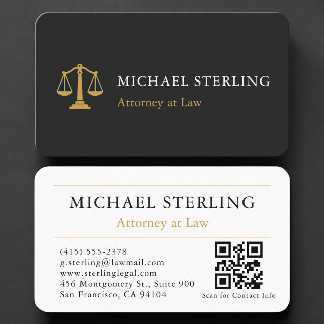 Attorney QR Code Black Gold Business Card (Creator Uploaded)