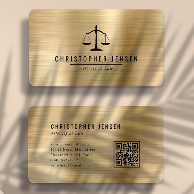 Attorney QR Code Black Scales Gold Rounded Business Card (Creator Uploaded)