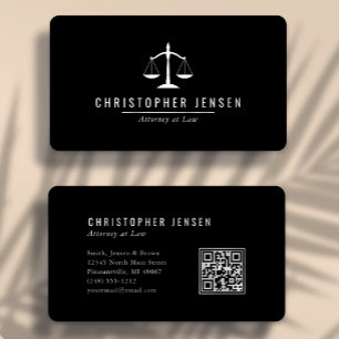 Attorney QR Code Black White Scales Simple Rounded Business Card