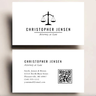 Attorney QR Code White Black Scales Simple Business Card