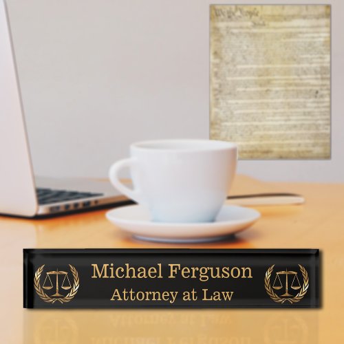 Attorney Scales of Justice Black and Gold Name Plate