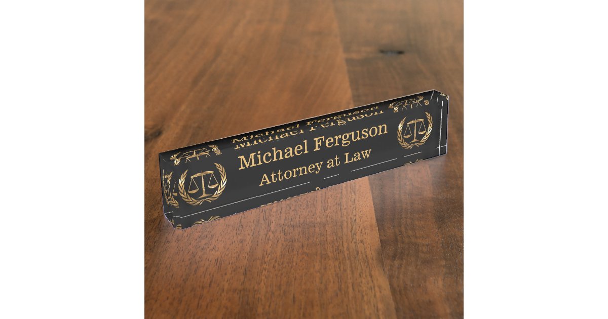 Attorney Scales Of Justice Black And Gold Name Plate Zazzle Com
