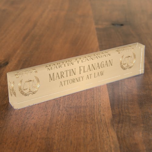 Attorney Scales of Justice Gold Desk Name Plate