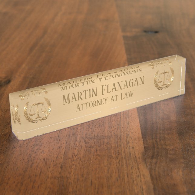 Attorney Scales of Justice Gold Desk Name Plate (Side)