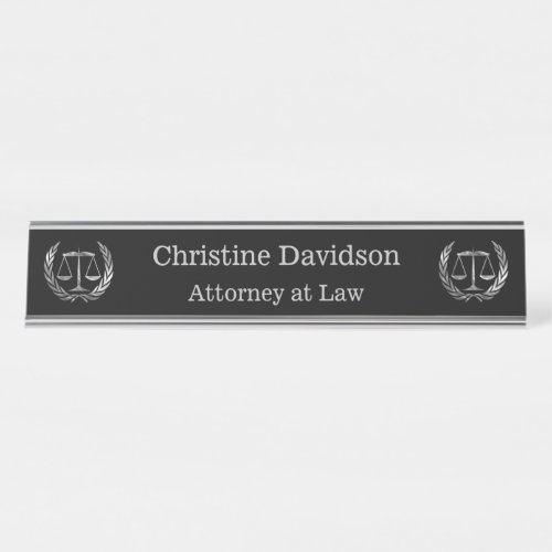 Attorney Scales of Justice Silver Desk Name Plate