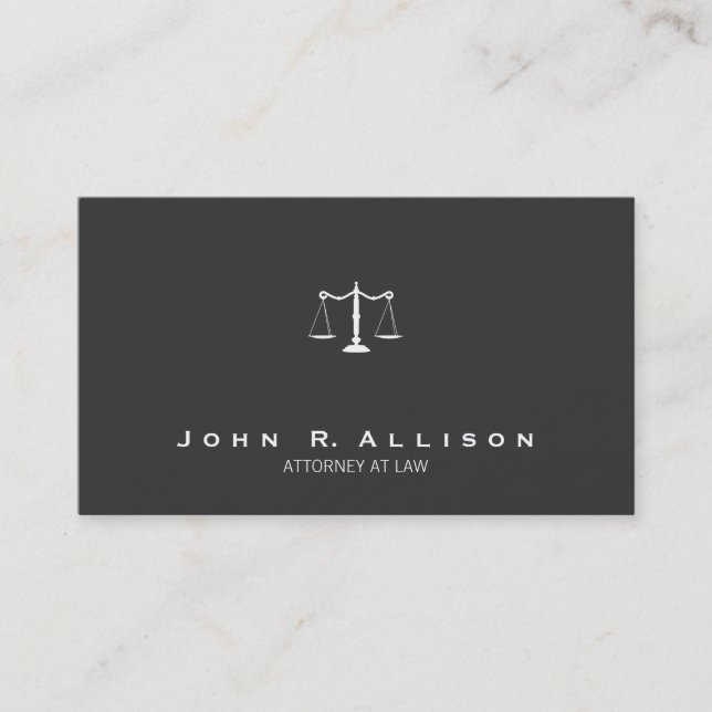 Attorney Simple Justice Scales Black and White Business Card (Front)