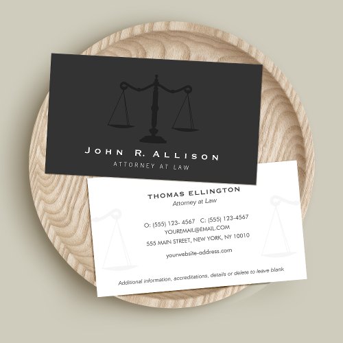 Attorney Simple Justice Scales Black Business Card
