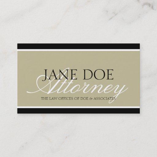 Customizable Attorney Tan/White Script/Black Borders Business Card Templates