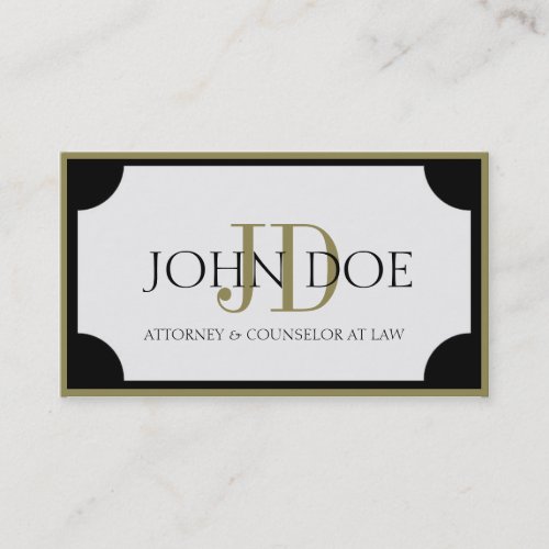 Attorney W/B Gold Monogram/Border Business Card Template
