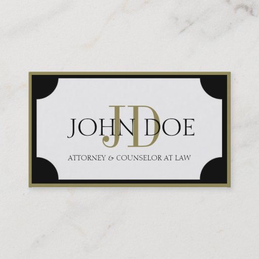 Customizable Attorney W/B Gold Monogram/Border Business Card Template