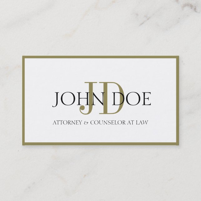 Attorney White/Gold Monogram/Border Business Card (Front)
