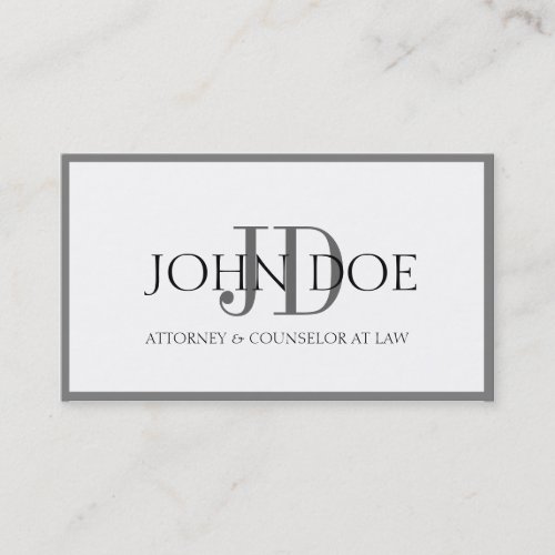 Attorney White/Graphite Monogram/Border Business Card