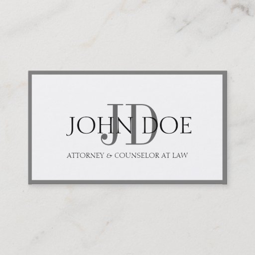 Customizable Attorney White/Graphite Monogram/Border Business Card