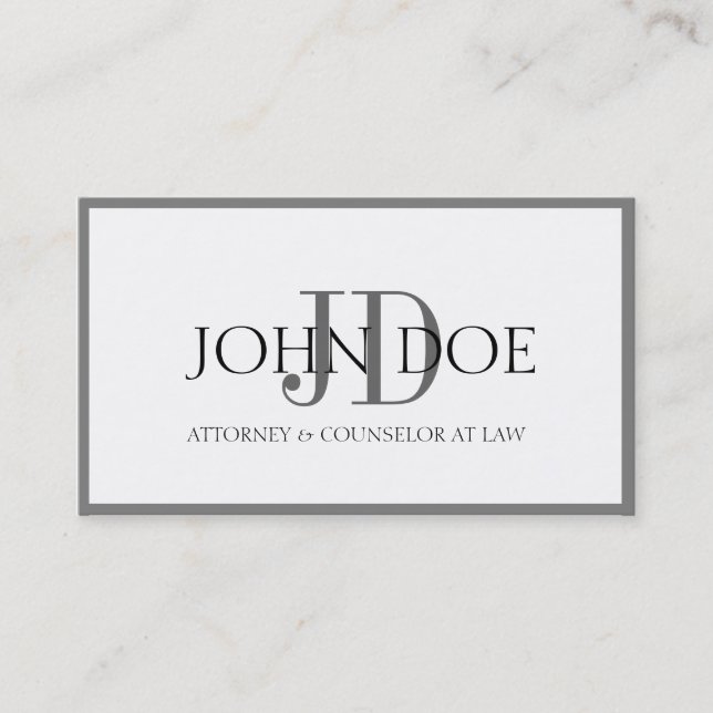 Attorney White/Graphite Monogram/Border Business Card (Front)