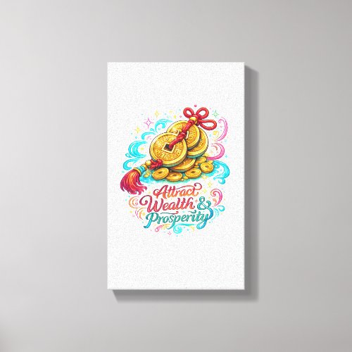 Attract Wealth Chinese Coins Stretched Canvas Print