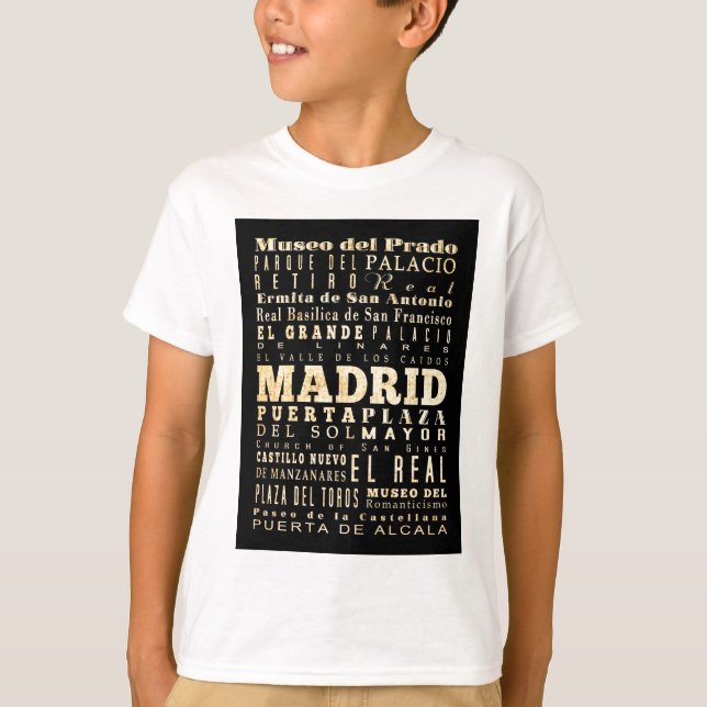 Attractions and Famous Places of Madrid, Spain T-Shirt (Front)