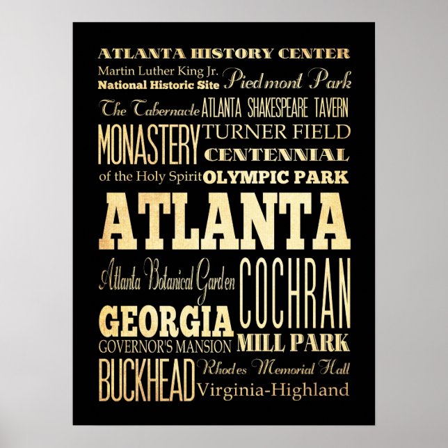 Attractions & Famous Places of Atlanta, Georgia Poster (Front)