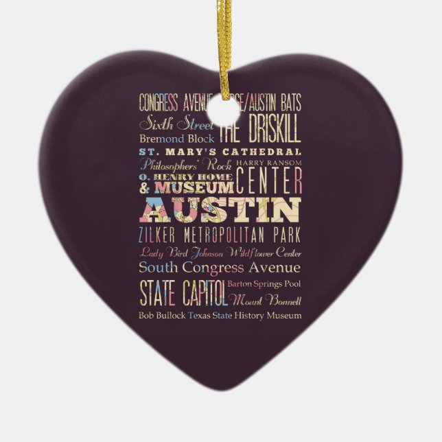 Attractions & Famous Places of Austin, Texas. Ceramic Ornament (Front)