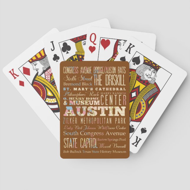 Attractions & Famous Places of  Austin, Texas. Poker Cards (Back)