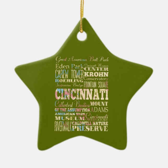 Attractions & Famous Places of Cincinnati, Ohio. Ceramic Ornament (Front)