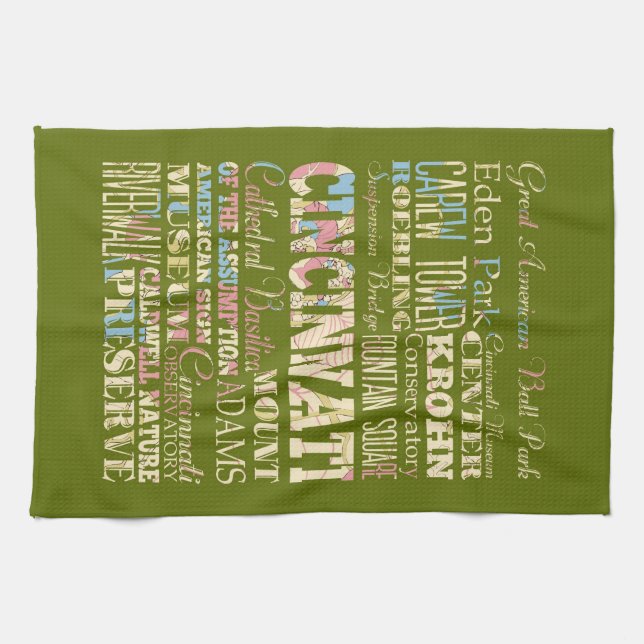 Attractions & Famous Places of Cincinnati, Ohio. Towel (Horizontal)