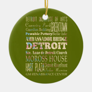 Attractions & Famous Places of Detroit, Michigan. Ceramic Ornament