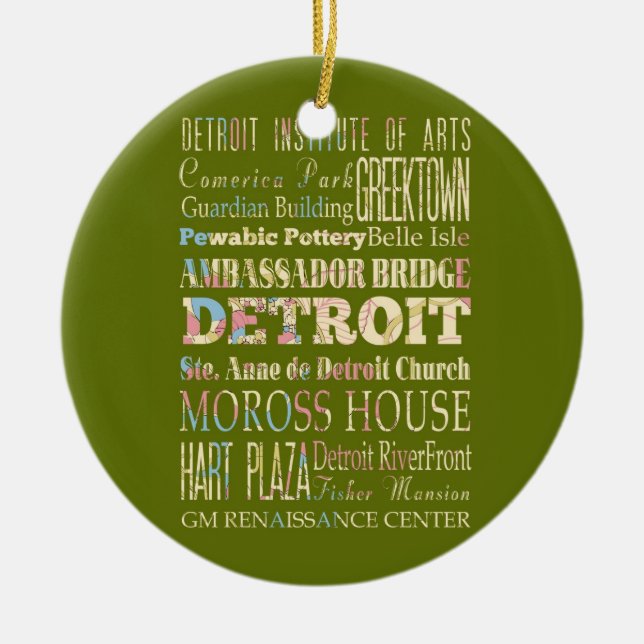 Attractions & Famous Places of Detroit, Michigan. Ceramic Ornament (Front)