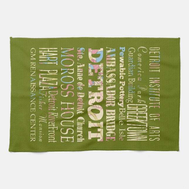 Attractions & Famous Places of Detroit, Michigan. Kitchen Towel (Horizontal)