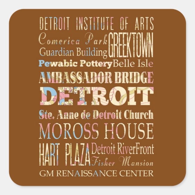 Attractions & Famous Places of Detroit, Michigan. Square Sticker (Front)