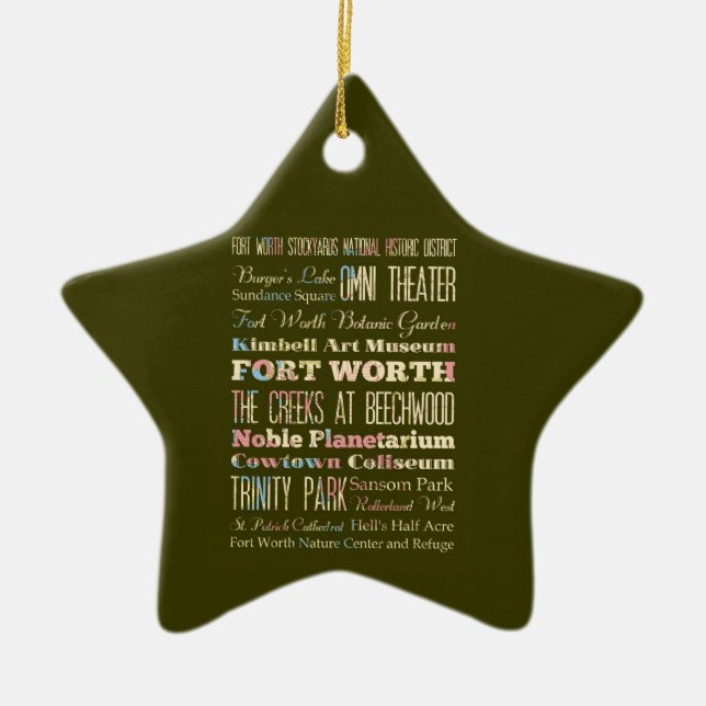 Attractions & Famous Places of Fort Worth, Texas. Ceramic Ornament (Front)