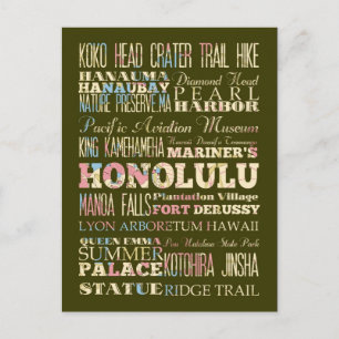 Attractions & Famous Places of Honolulu, Hawaii. Postcard