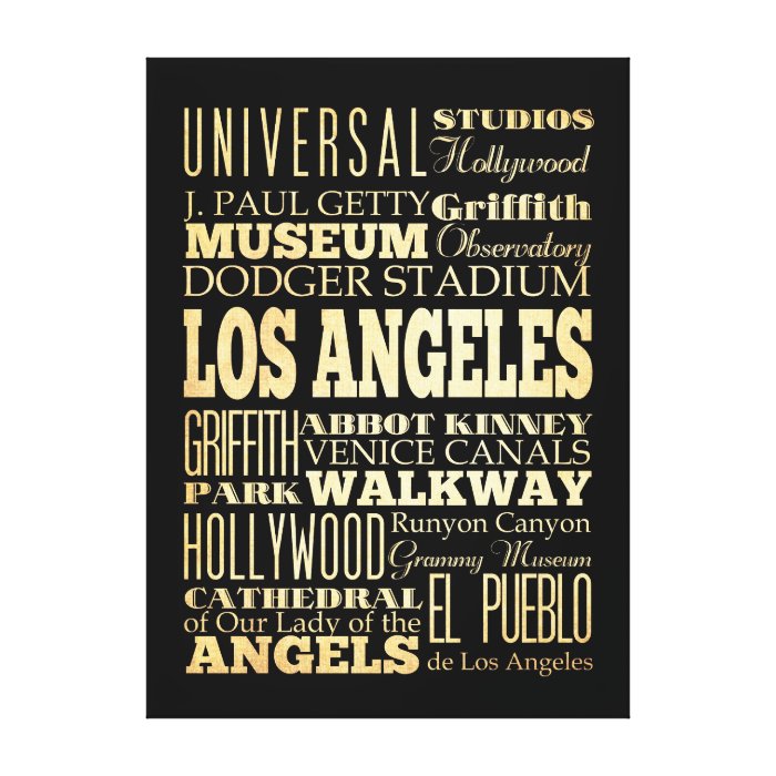 Attractions & Famous Places of Los Angeles Gallery Wrap Canvas