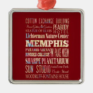 Attractions & Famous Places of Memphis, Tennessee. Metal Ornament