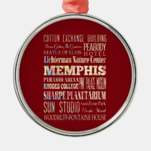 Attractions & Famous Places of Memphis, Tennessee. Metal Ornament
