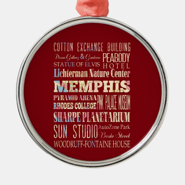 Attractions & Famous Places of Memphis, Tennessee. Metal Ornament (Front)