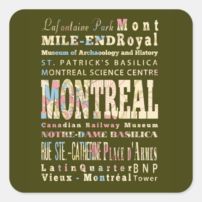 Attractions & Famous Places of Montreal, Québec. Square Sticker (Front)