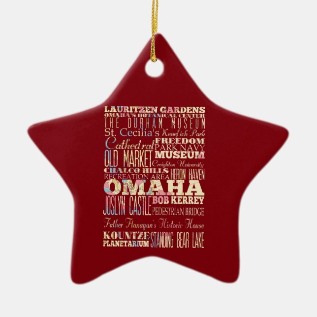 Attractions & Famous Places of Omaha, Nebraska. Ceramic Ornament (Front)
