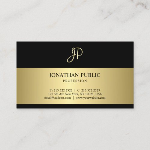 Attractive Black And Gold Monogram Plain Modern Business Card