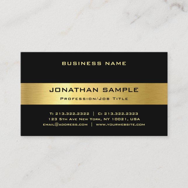 Attractive Black Gold Trendy Luxe Modern Template Business Card (Front)